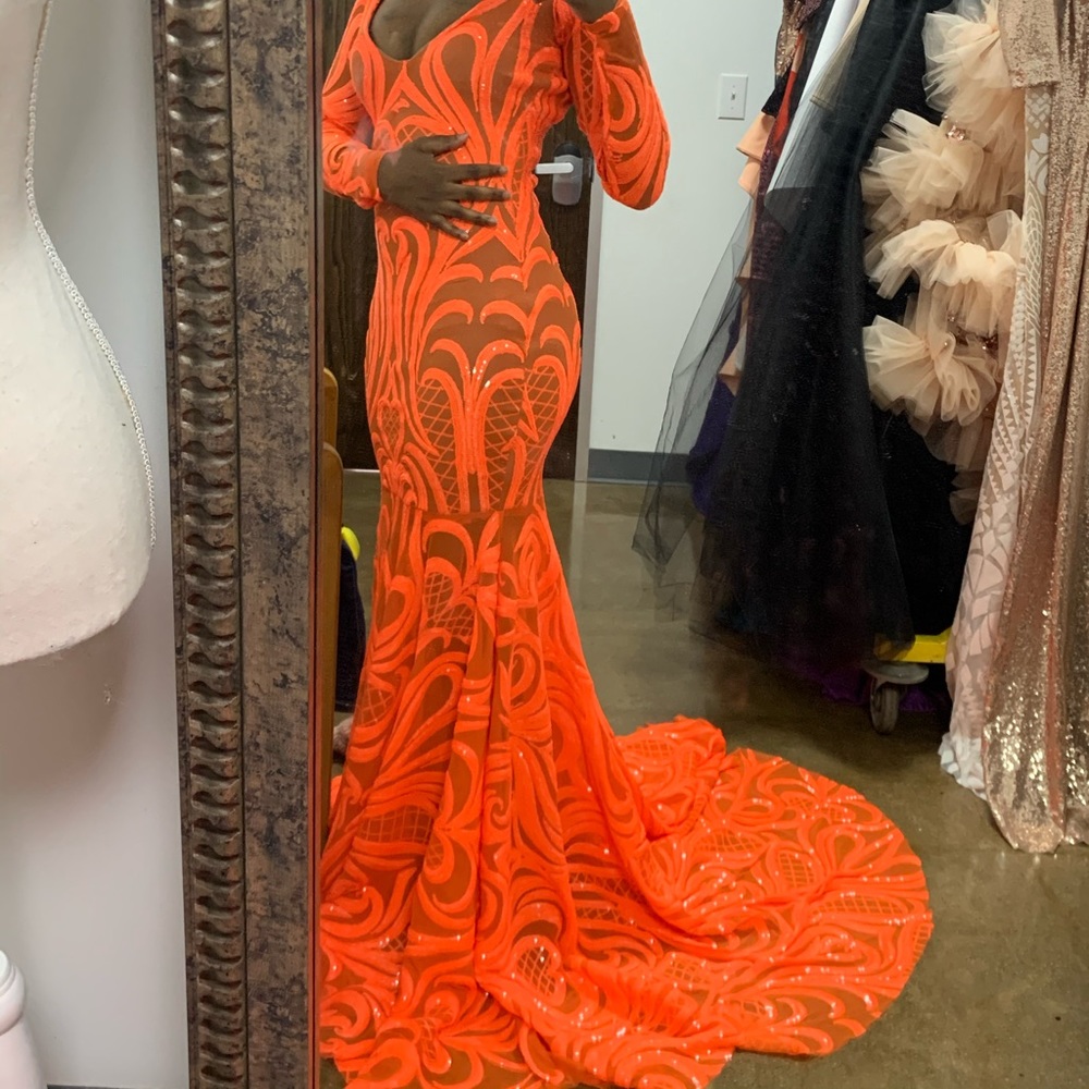 Custom Made Neon Orange Dress!🧡 Petite - Picture 1 of 5